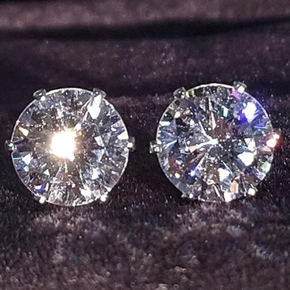 925 Silver 7.5MM Round 2 Carat Diamond Earrings - Picture 1 of 5